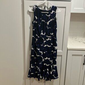 Talbots Petite Women’s Blue White Floral Polyester Sleeveless Midi Dress